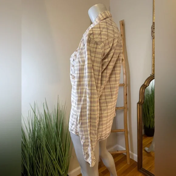 LEVIS PLAID WESTERN PEARL SNAP UP SHIRT SLIM FIT MEDIUM VINTAGE 1990's - Picture 4 of 9